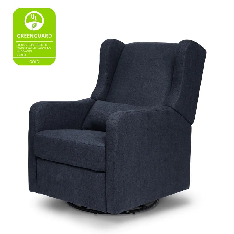 Navy Performance Linen 32" Swivel Recliner with Wood Accents