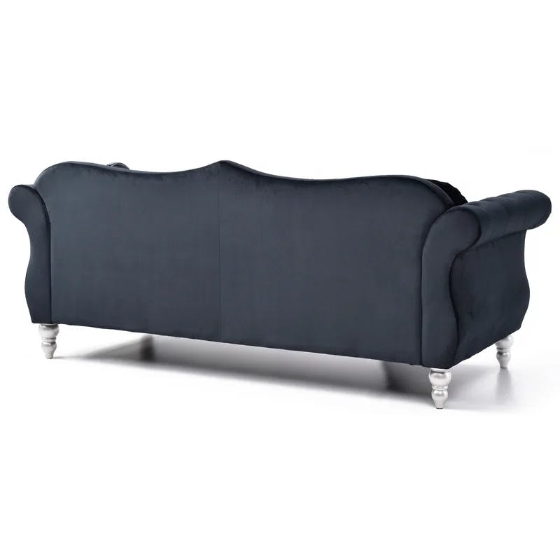 Hollywood Glam 82'' Tufted Black Velvet Sofa with Nailhead Accents