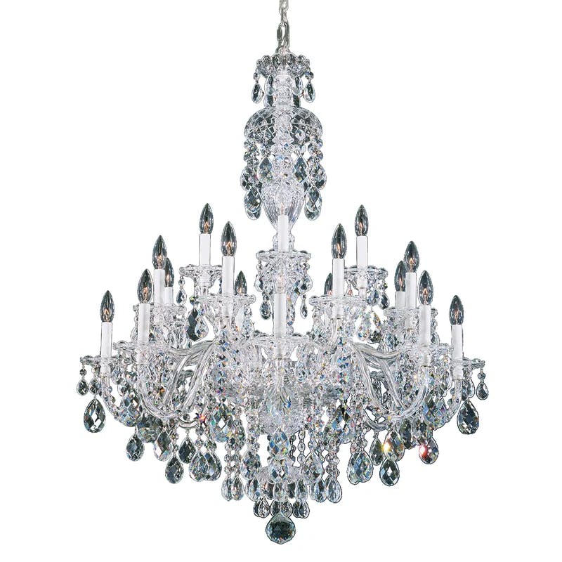 Sterling Polished Silver 20-Light Tiered Chandelier with Clear Heritage Crystal