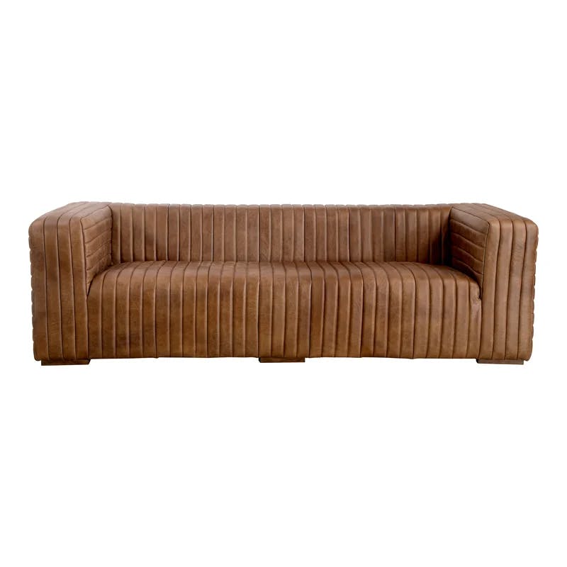 Castle Cappuccino Premium Leather Sofa with Solid Wood Frame