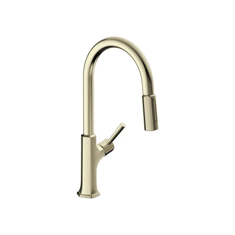 Elegant Deco-Inspired Polished Nickel Pull-Down Kitchen Faucet