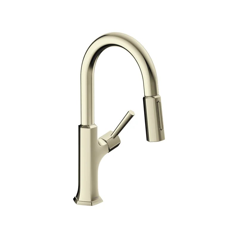 Elegant Locarno Polished Nickel Single-Handle Kitchen Faucet with Pull-Out Spray