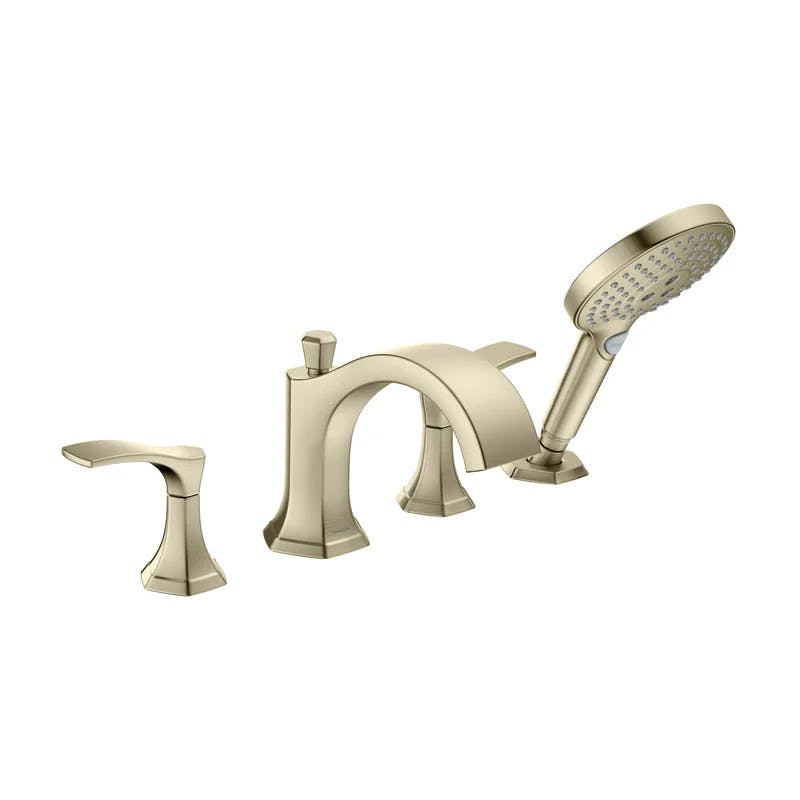 Elegant Locarno Double Handle Brushed Nickel Roman Tub Faucet with Handshower