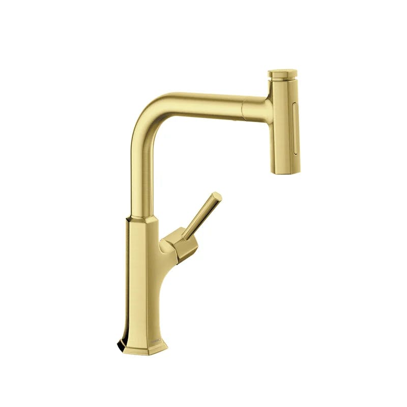 Locarno Brushed Gold Optic Modern Pull-Out Kitchen Faucet with Lever Handle
