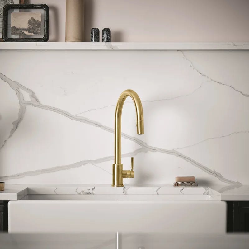 Modern Nickel Pull-Out Spray Kitchen Faucet with Brass Finish