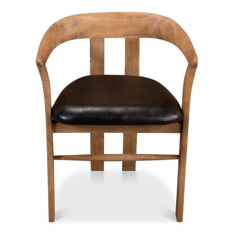 Contemporary Brown Leather Upholstered Arm Chair with Solid Wood