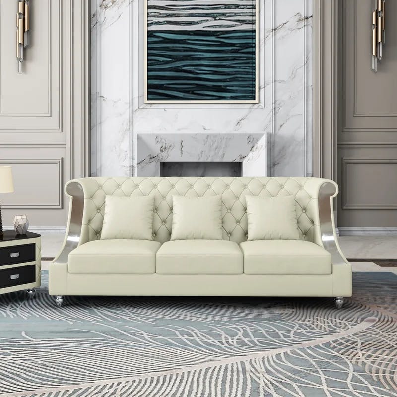 Mayfair Luxe 96'' Off-White Italian Leather Tufted Sofa