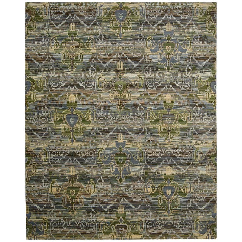 Oceanic Whispers Abstract Blue & Gold Wool Blend Rug - 5'6" x 8'