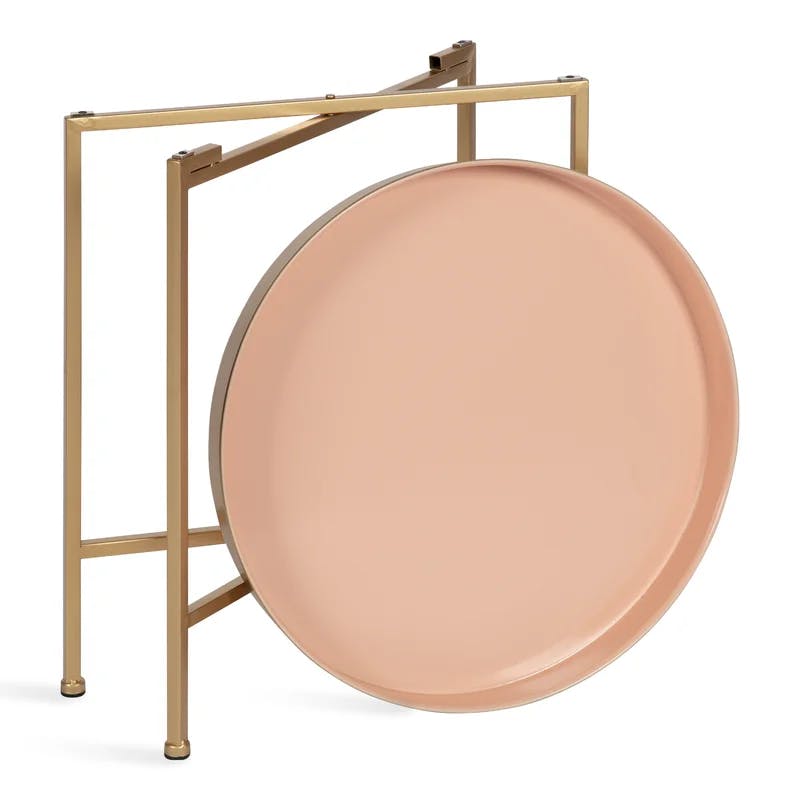 Celia Round Gold & Pink Metal Side Table, 21" Glam Accent