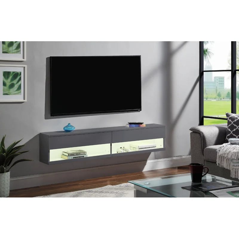 Ximena 60'' Gray Modern Floating TV Stand with LED Lights