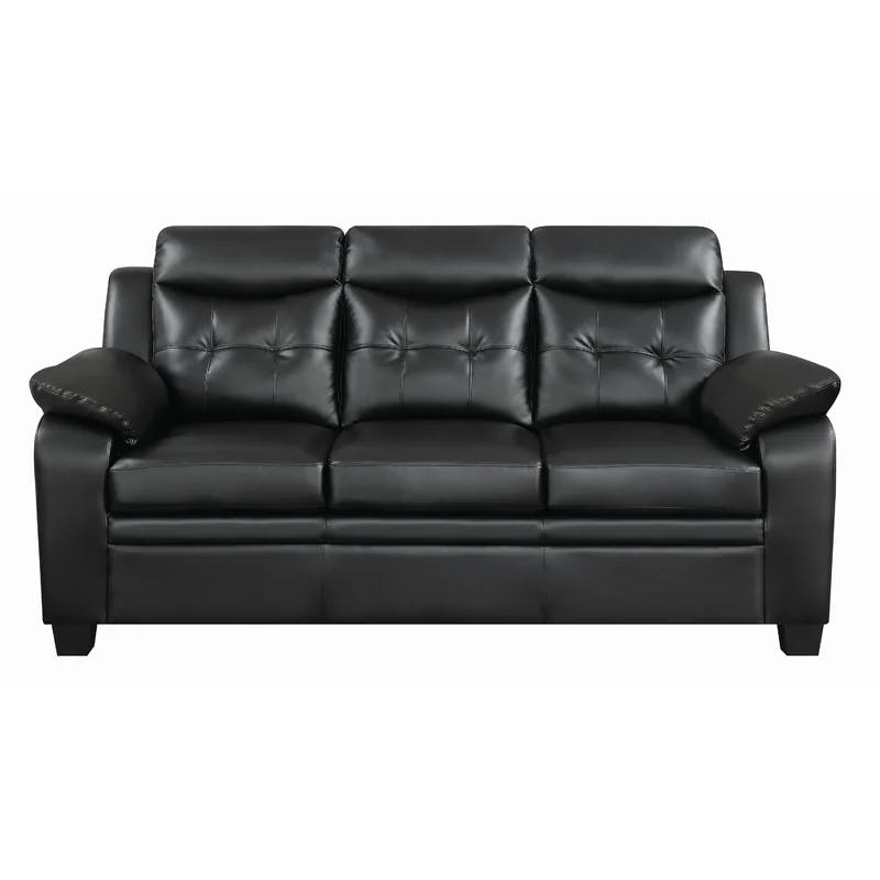 Elegant Transitional Black Faux Leather Sofa with Tufted Backrest