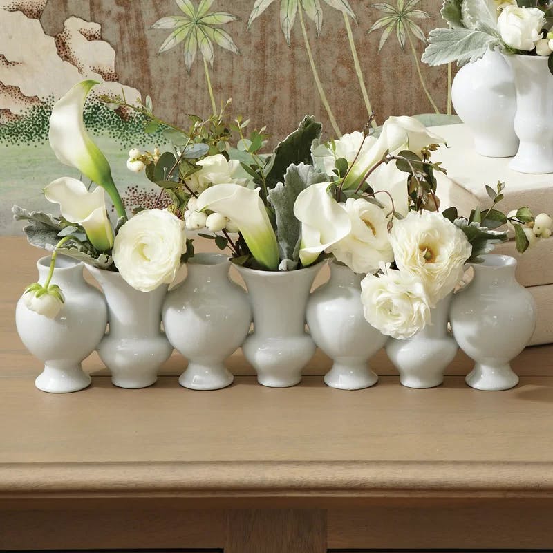Elegant Porcelain Circle Bud Vase Centerpiece, White Crackle