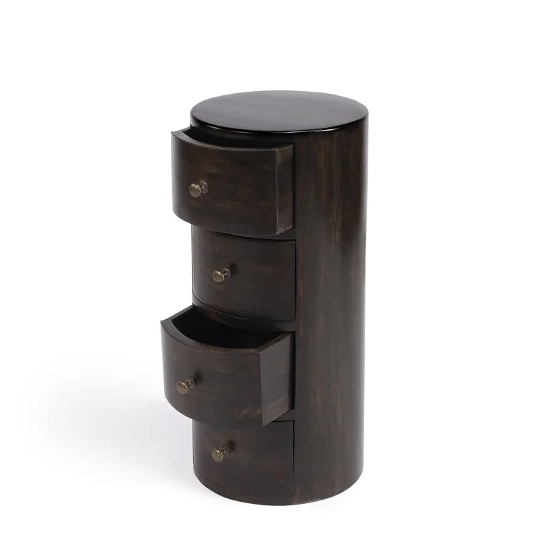 Liam Round Chocolate Wood & Metal End Table with Storage