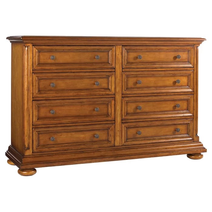 Traditional Martinique Double Dresser with 8 Dovetail Drawers in Brown