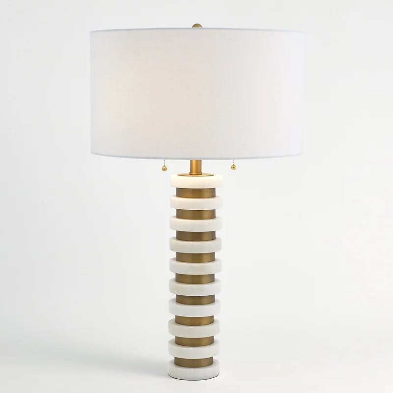 Elegant White Marble & Brass Table Lamp with Linen Shade
