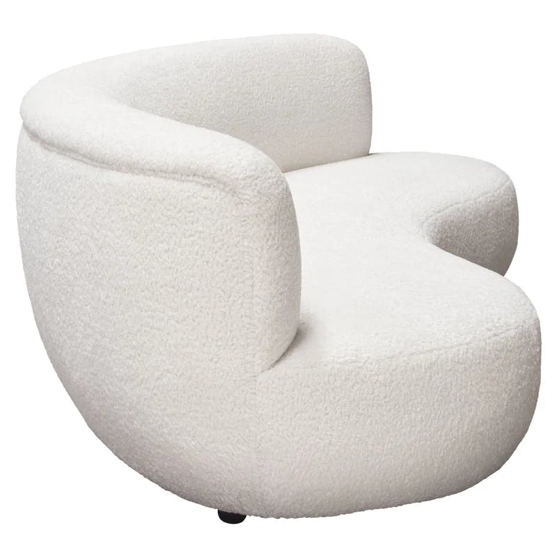 Simone Chic Curved 103'' White Faux Sheepskin Upholstered Sofa