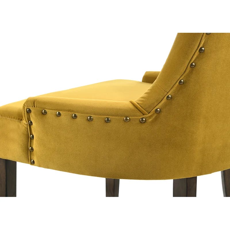 Esme Classic Soft Yellow Velvet Tufted Side Chair with Wood Legs