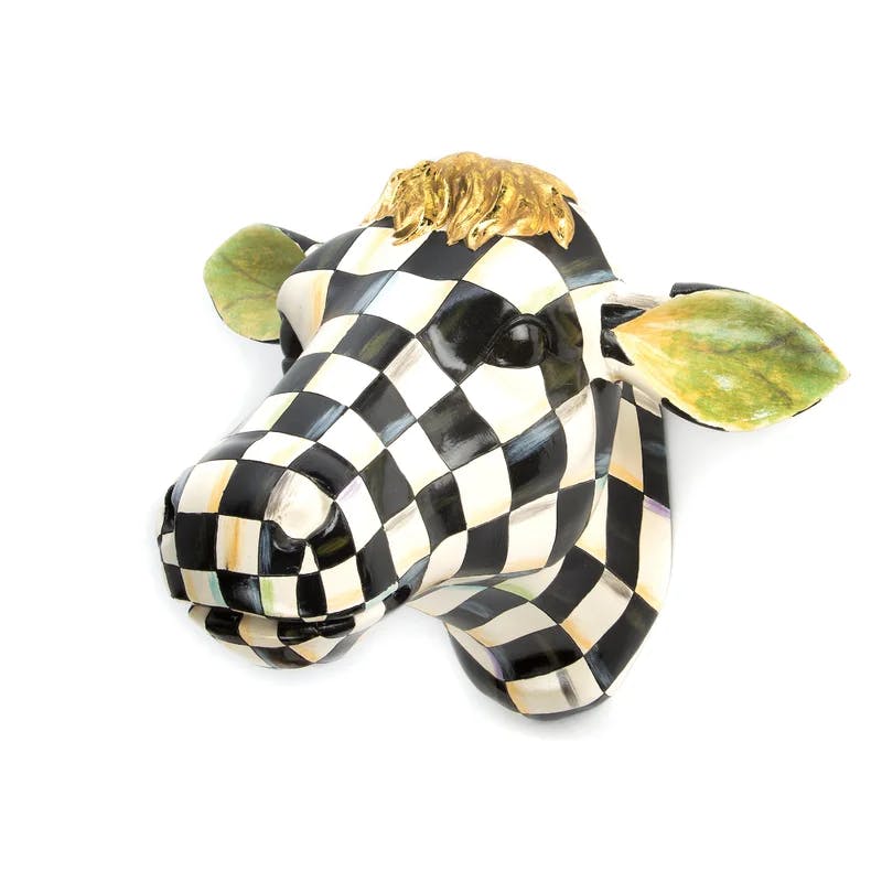 Handpainted Courtly Check 15'' Resin Cow Decor