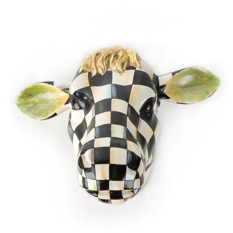 Handpainted Courtly Check 15'' Resin Cow Decor