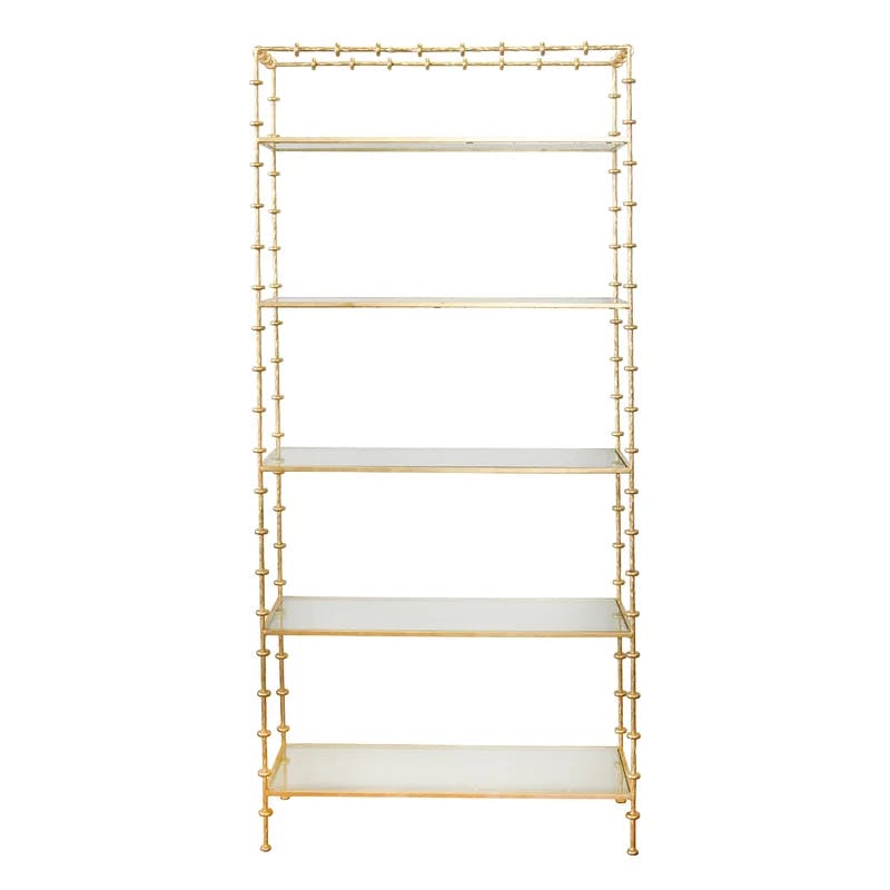 Addie Sculptural Gold Leaf Etagere with Glass Shelves