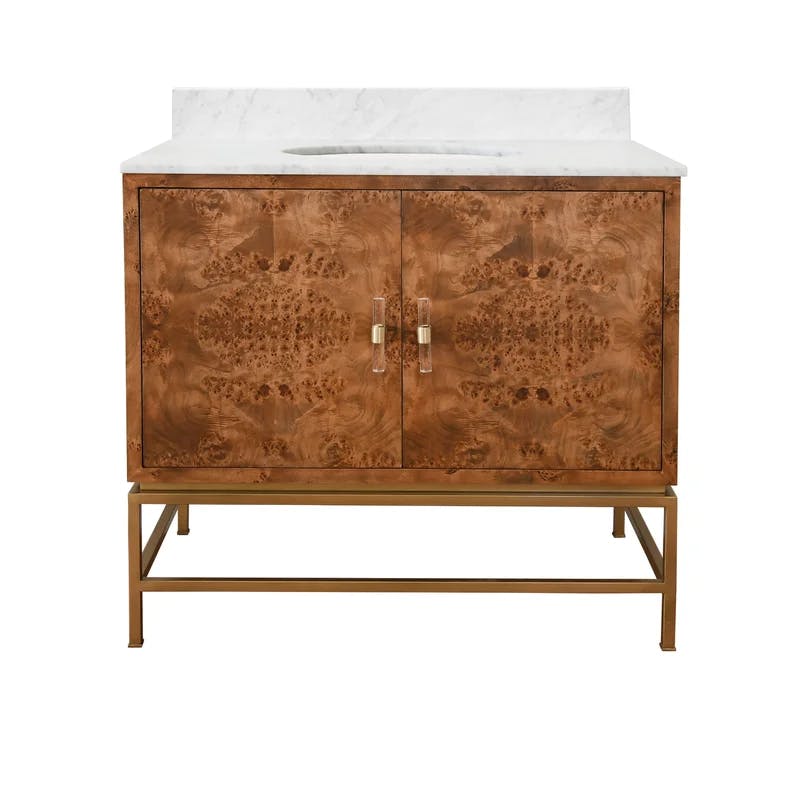 Clifford 36.5'' Contemporary Dark Burl Wood Bathroom Vanity with White Marble Top