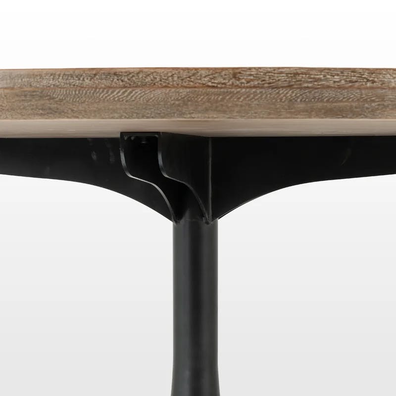 Powell 70.75" Reclaimed Wood & Marble Round Dining Table in Black/Brown