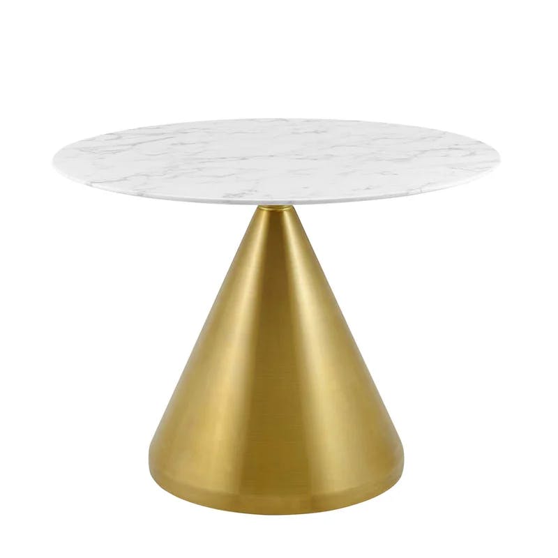 Tupelo 40" Round White Marble and Gold Metal Dining Table