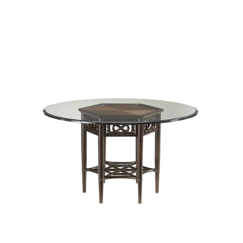 Elegant Transitional 60" Black/Brown Mahogany Dining Table with Glass Top