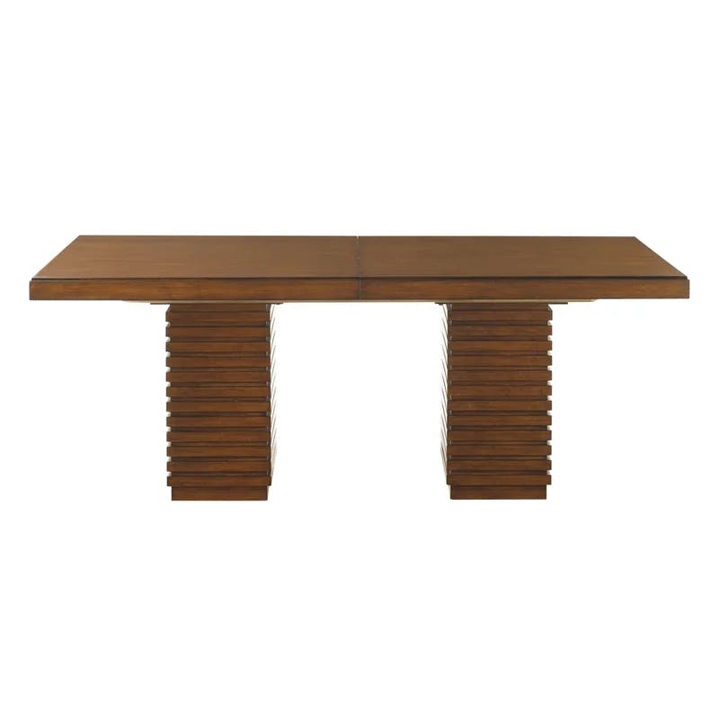 Transitional Extendable Brown Wood Dining Table for Eight