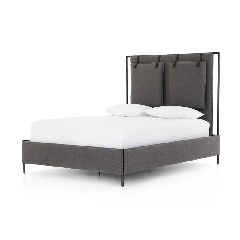 Contemporary Gray Upholstered King Bed with Wood Frame