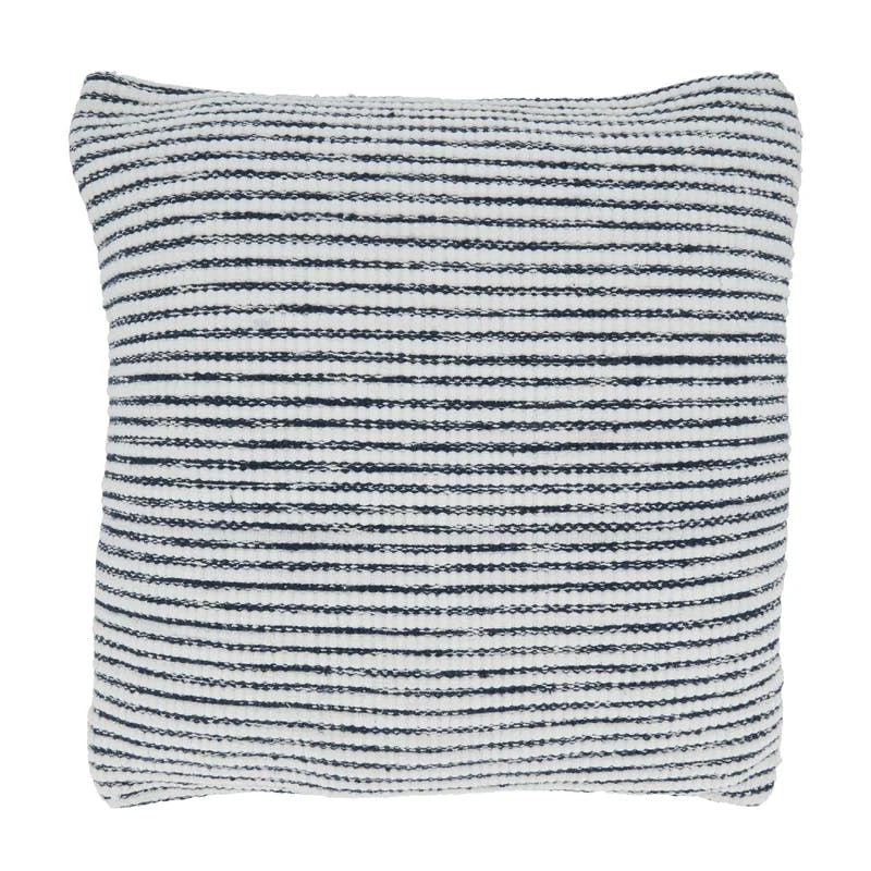 Cozy Coastal 23" Square Blue and Black Striped Cotton Throw Pillow