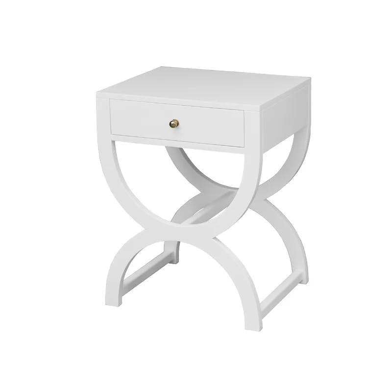 Paige White Rectangular Side Table with Brass Pull and Storage