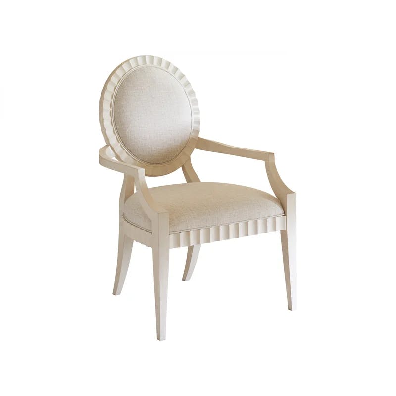 Cream Transitional Task Chair with Scalloped Back and Linen Weave