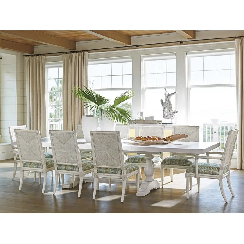Captiva Shell White Extendable Rectangular Dining Table with Marble Accent