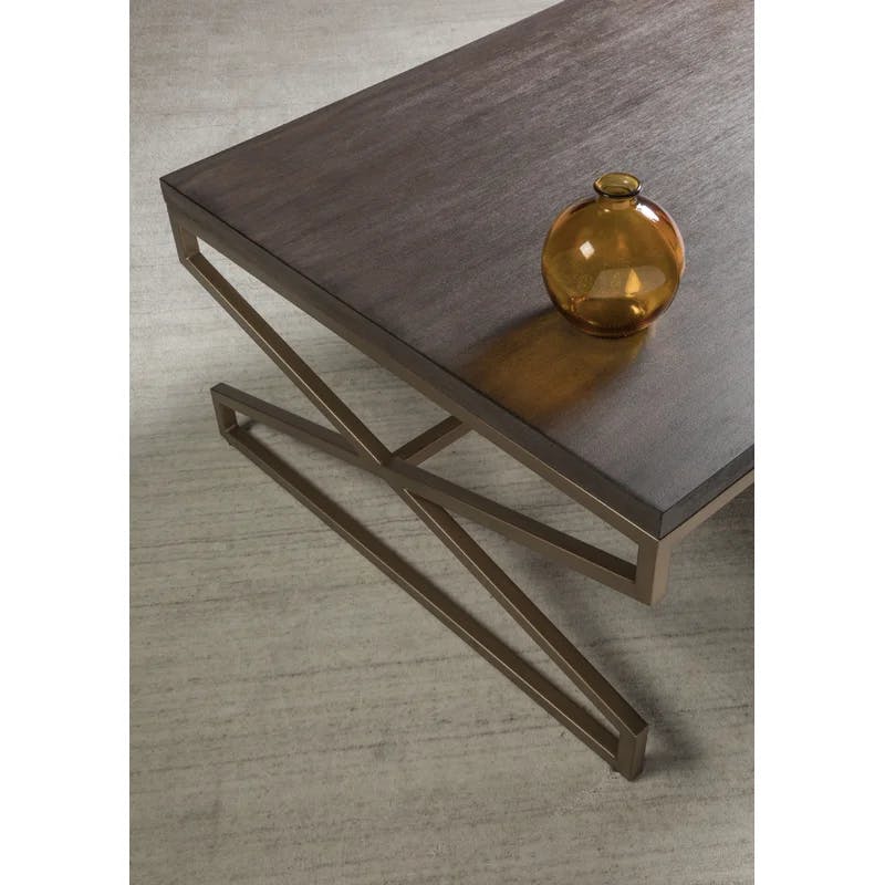 Transitional 48'' Rectangular Brown Wood and Metal Cocktail Table