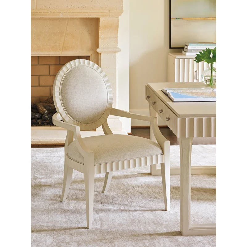 Cream Transitional Task Chair with Scalloped Back and Linen Weave