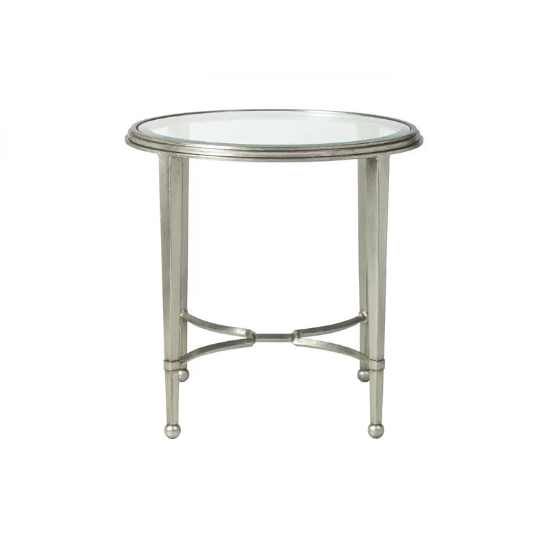Sangiovese 26" Transitional Silver Leaf Round Metal & Glass End Table