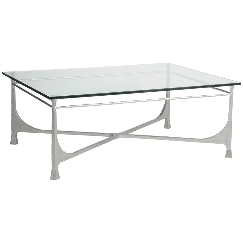 Bruno 48" Transitional Rectangular Wood and Glass Coffee Table in Silver