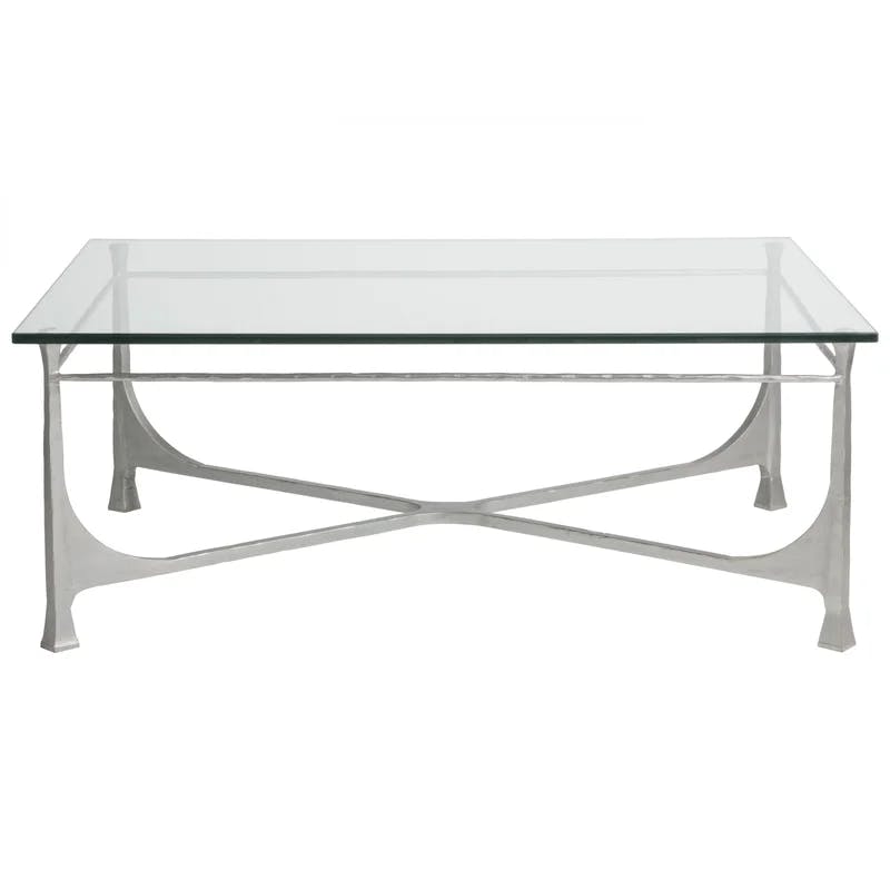 Bruno 48" Transitional Rectangular Wood and Glass Coffee Table in Silver