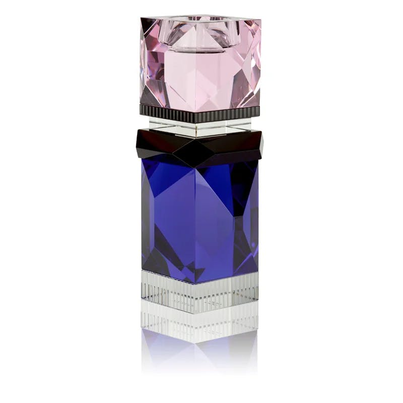Ocean Drive Art Deco Crystal Tealight Holder in Cobalt and Rosé