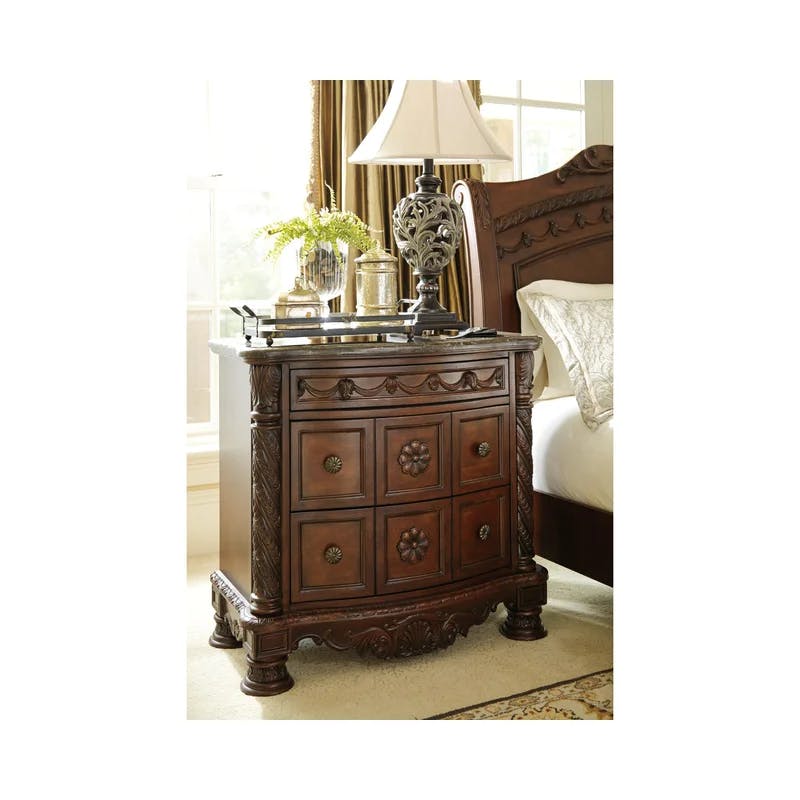 Grandeur Brown Traditional 3-Drawer Nightstand with Marble Top