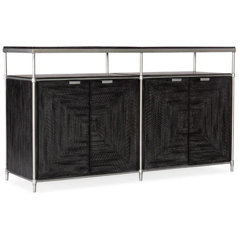 Transitional 60'' Black and Silver Media Console with Cabinet
