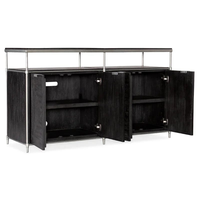 Transitional 60'' Black and Silver Media Console with Cabinet