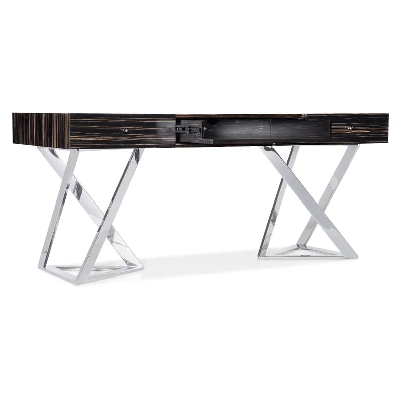 Exotic Sleek 68'' Black and Silver Transitional Home Office Desk with Drawers