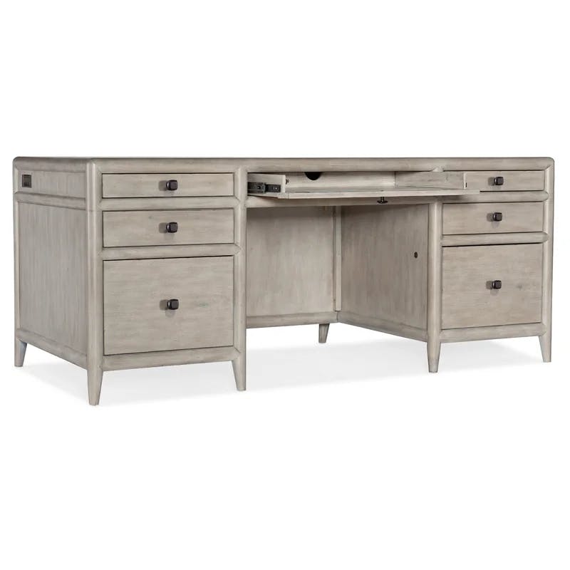 Transitional Gray Mink Executive Desk with 7 Drawers and Filing System