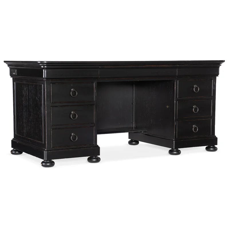 Bristowe Traditional Black Executive Desk with 7 Drawers