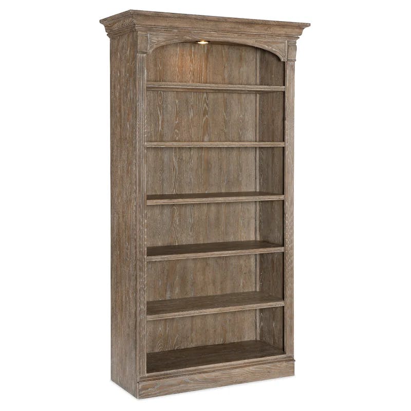 Sutter Traditional Brown Oak Adjustable Bookcase with Puck Light