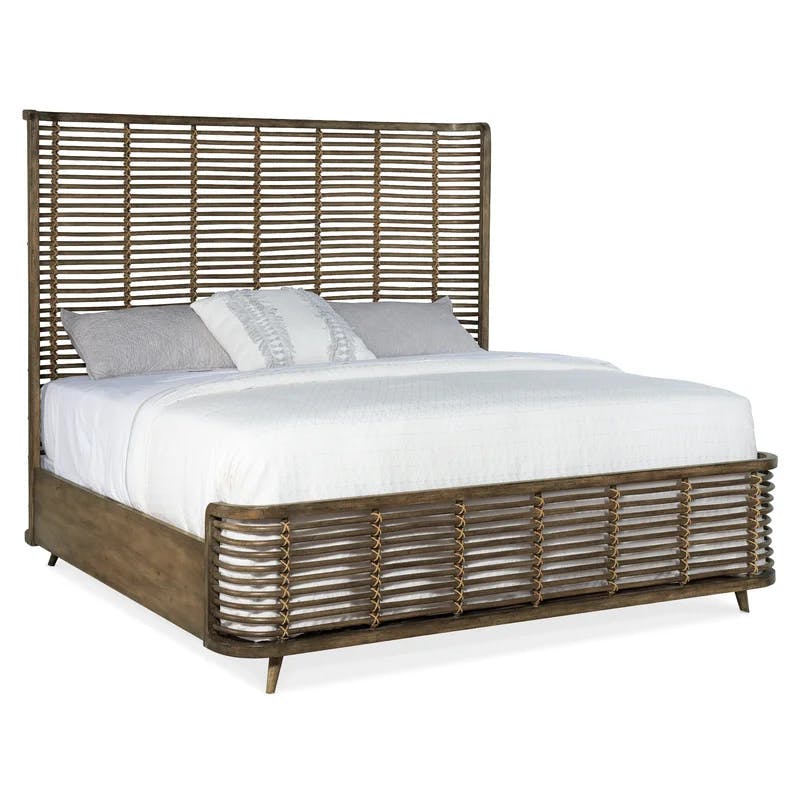Cliffside King Transitional Panel Bed with Rattan Detail