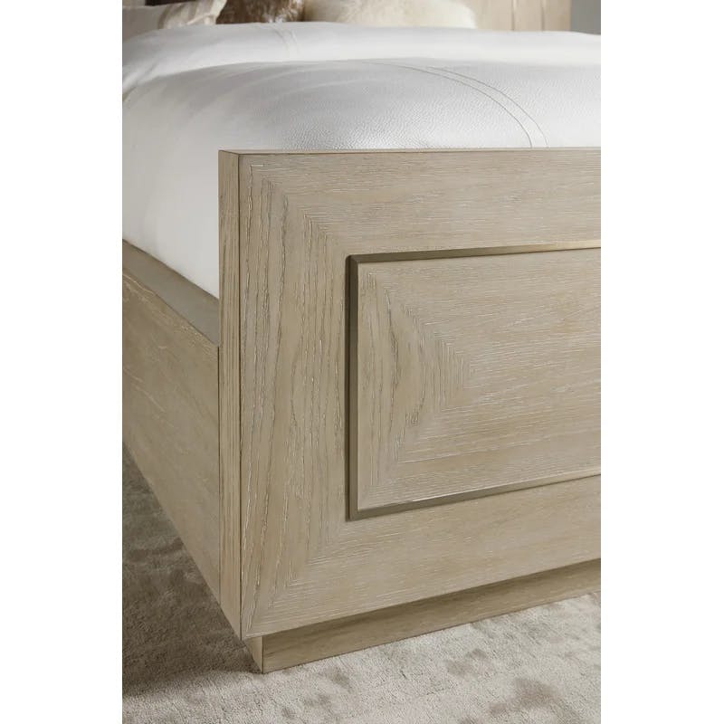 Cascade Transitional King Panel Bed with Metal Inlay, Beige