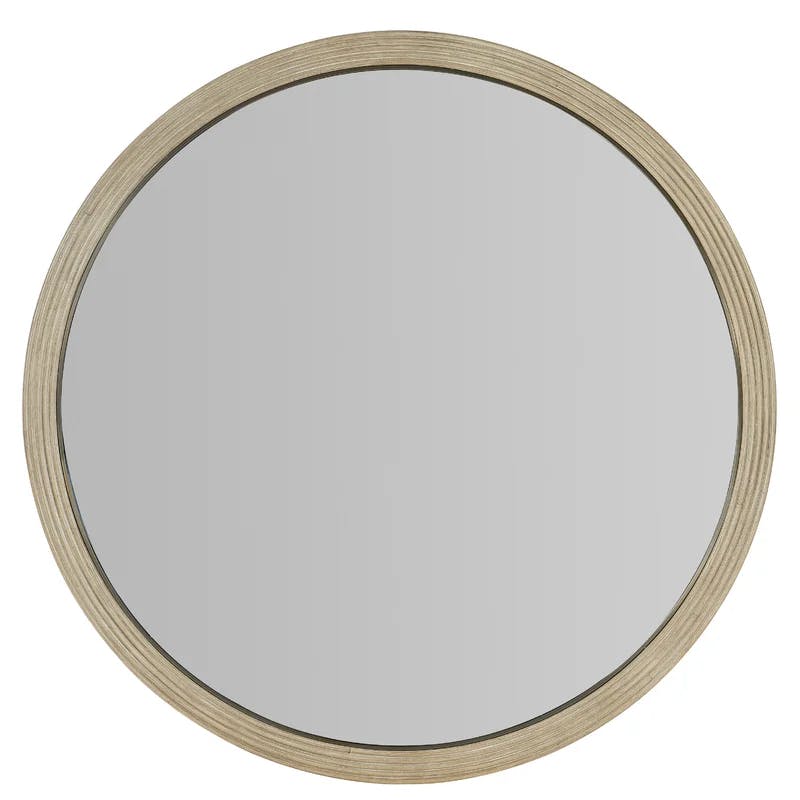 Transitional Oak Veneer 42" Round Beveled Accent Mirror